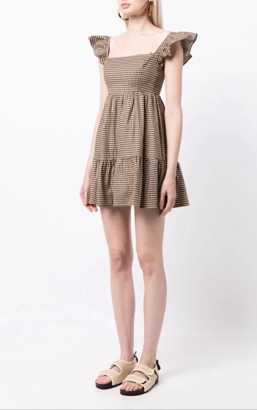 Reformation Jeune Cotton Mini Dress in Brown Plaid Size 4